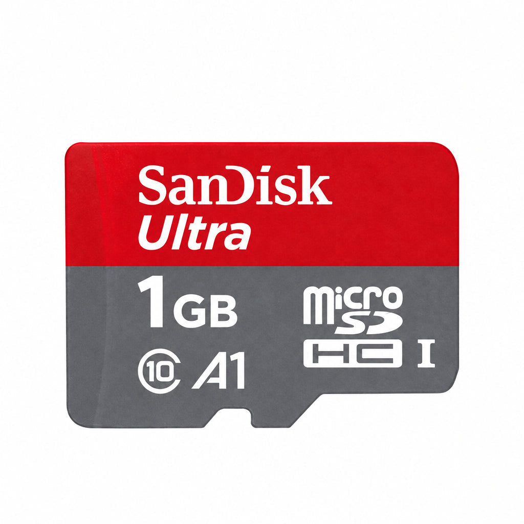 A SanDisk Ultra 2GB microSDHC (Class 10, A1) memory card shown on a plain white background. The card features a dual-color design with a red top half and a gray bottom half, both printed with white text.