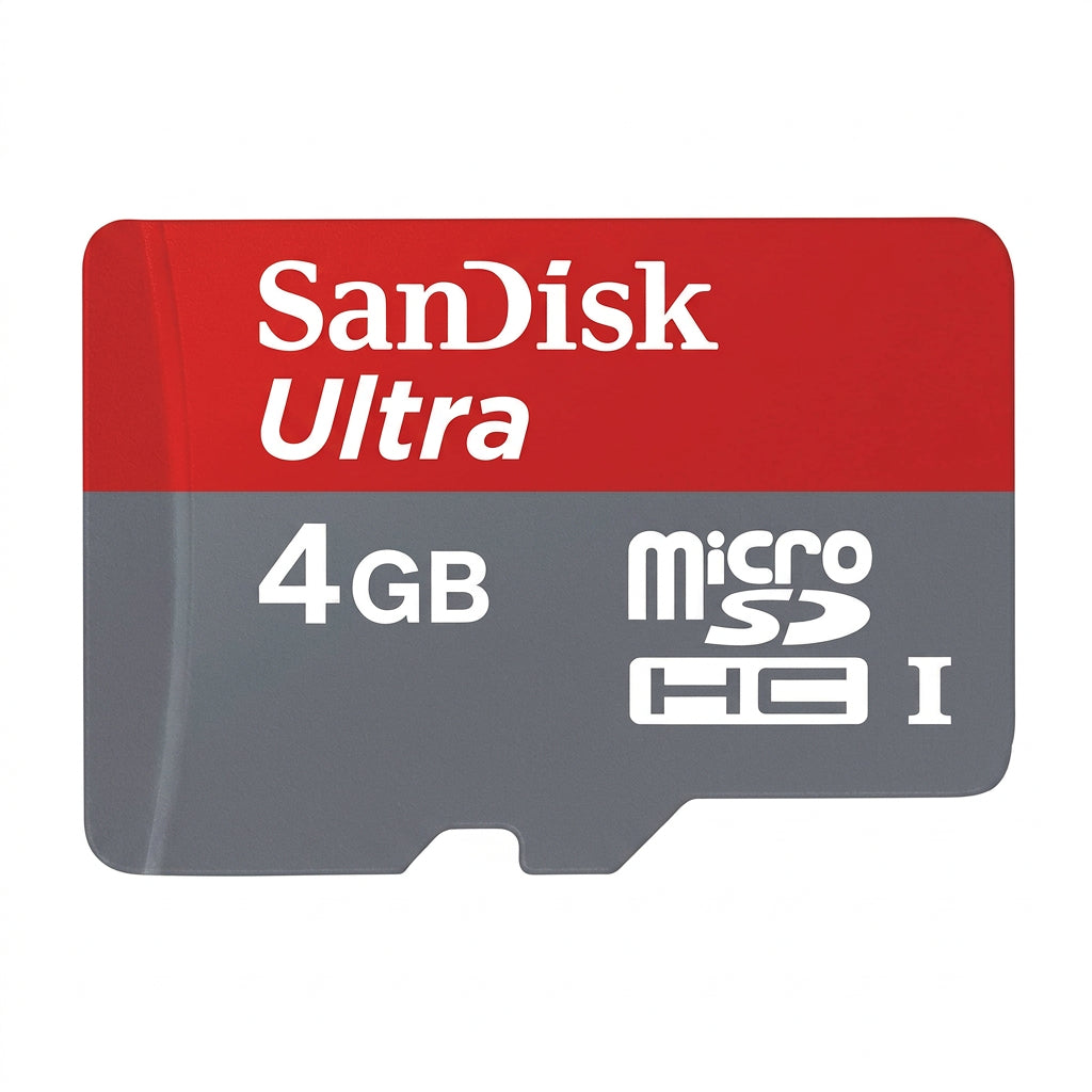 A SanDisk Mobile Ultra 4GB microSDHC 1GB speed class memory card shown on a clean white background.