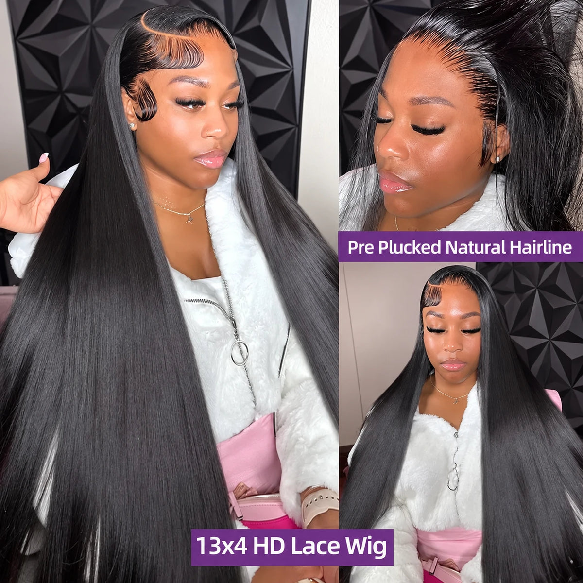 Glueless Black Straight Human Hair Lace Wig — product view