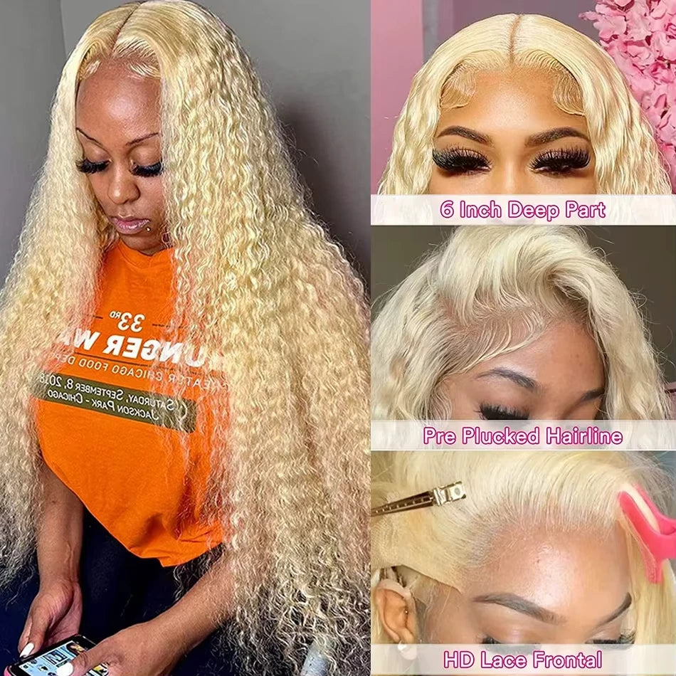 Women's Blonde Deep Wave Human Hair Lace Wig — product view
