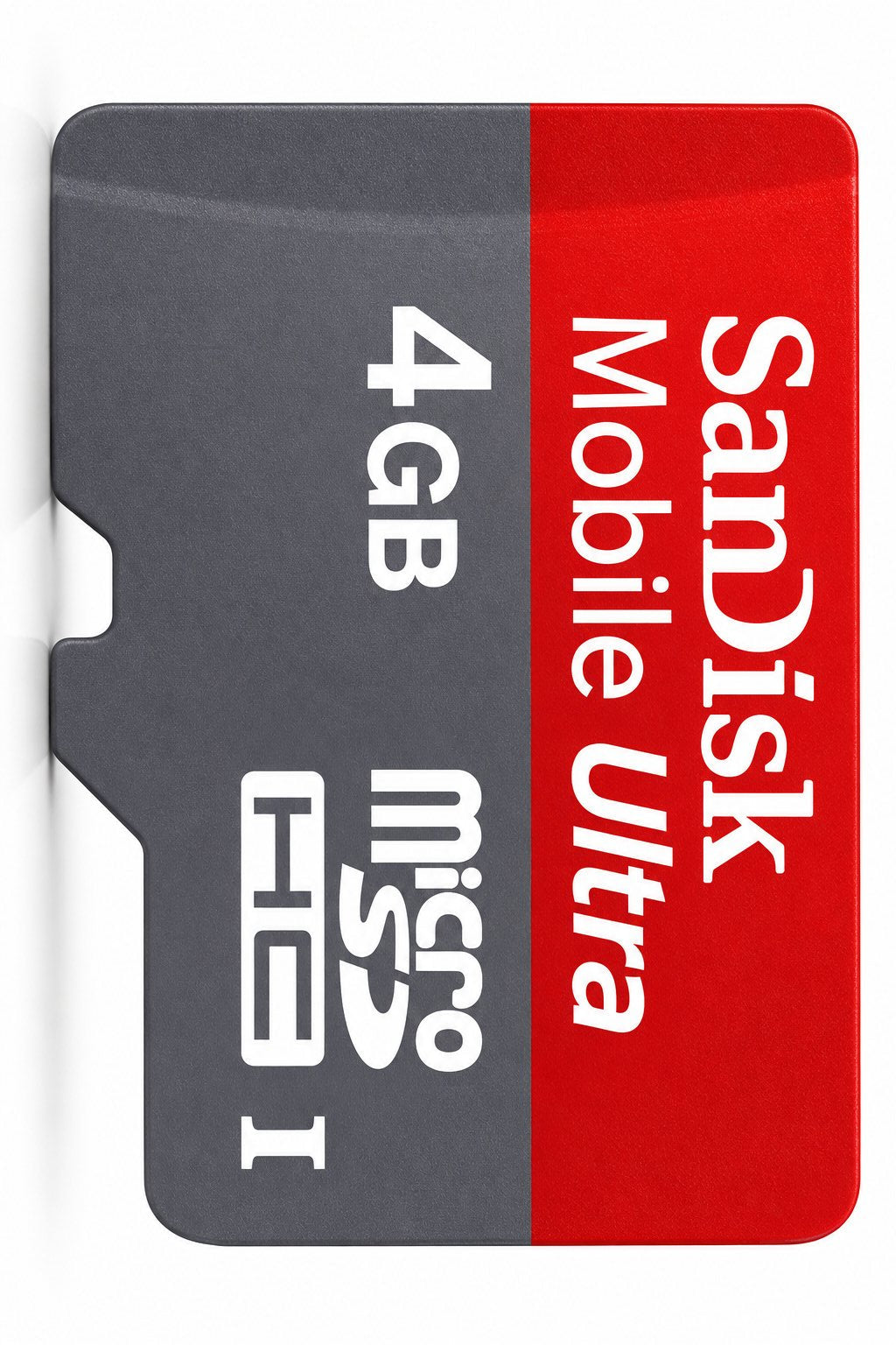 A SanDisk Mobile Ultra 4GB microSDHC 1GB speed class memory card shown on a clean white background.